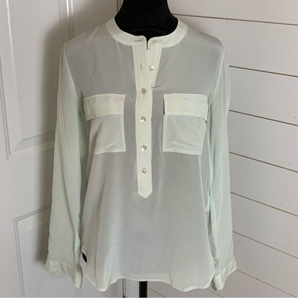 Banana Republic Light Silk Popover Blouse Mint Womans size small sheer business - Picture 1 of 12